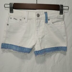 Polo Ralph Lauren Girls White Shorts With Denim Trim. Size 6.